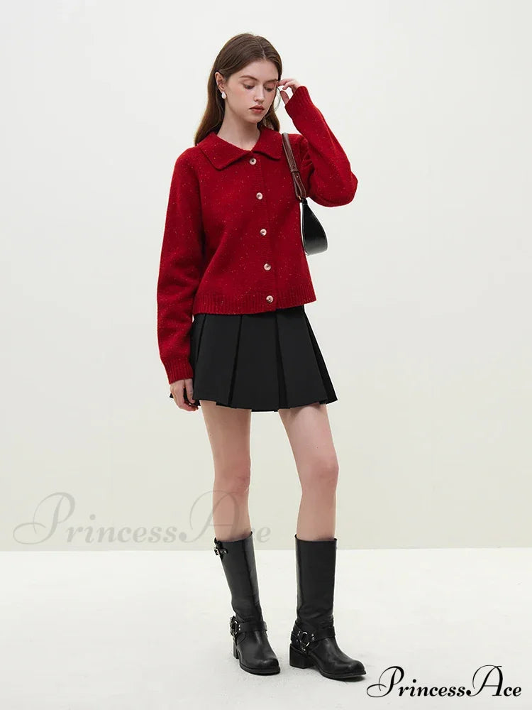 Casual Full Sleeve Loose Layup Knitwear Red Christmas Sweater