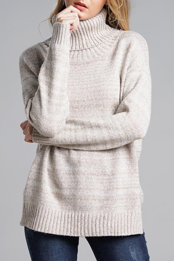 RadyRin Casual High Neck Knit Sweater in Elegant Gray