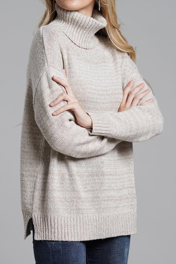 RadyRin Casual High Neck Knit Sweater in Elegant Gray