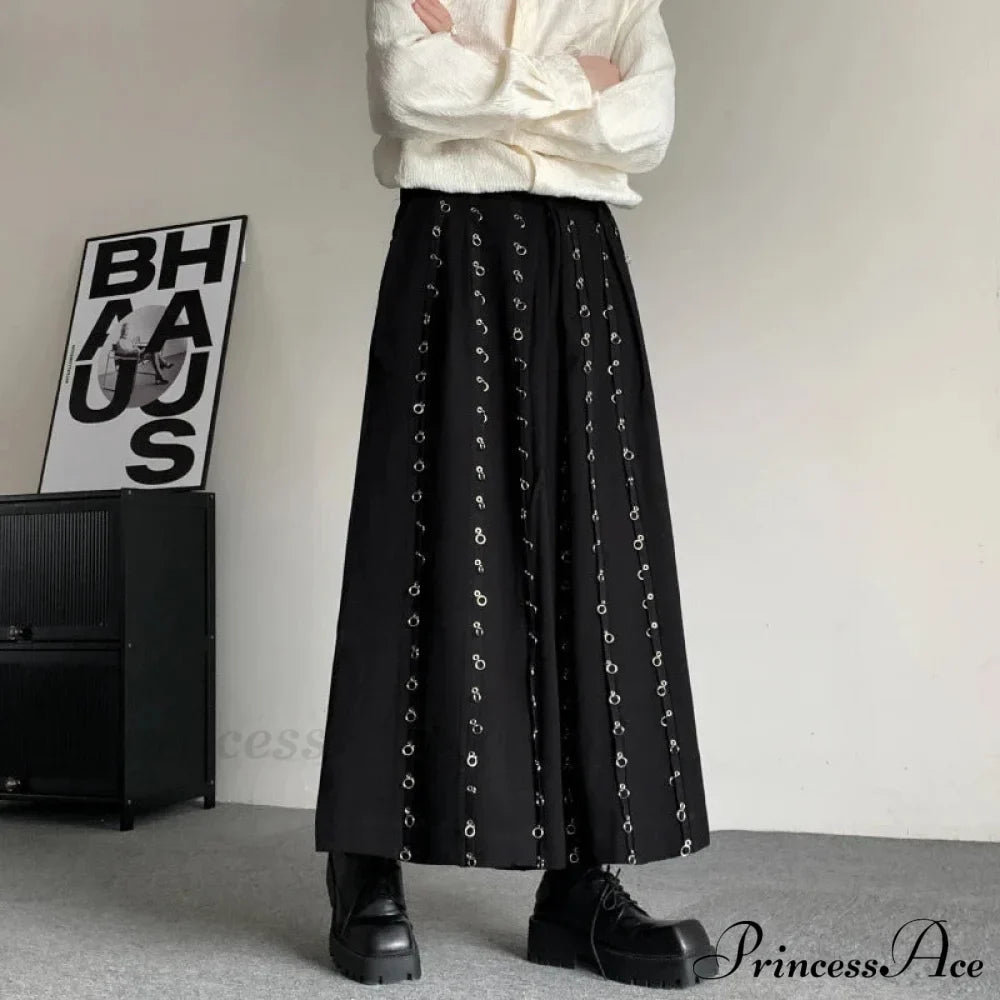 Casual Pants Men Metal Button Patchwork Wide Leg Pants
