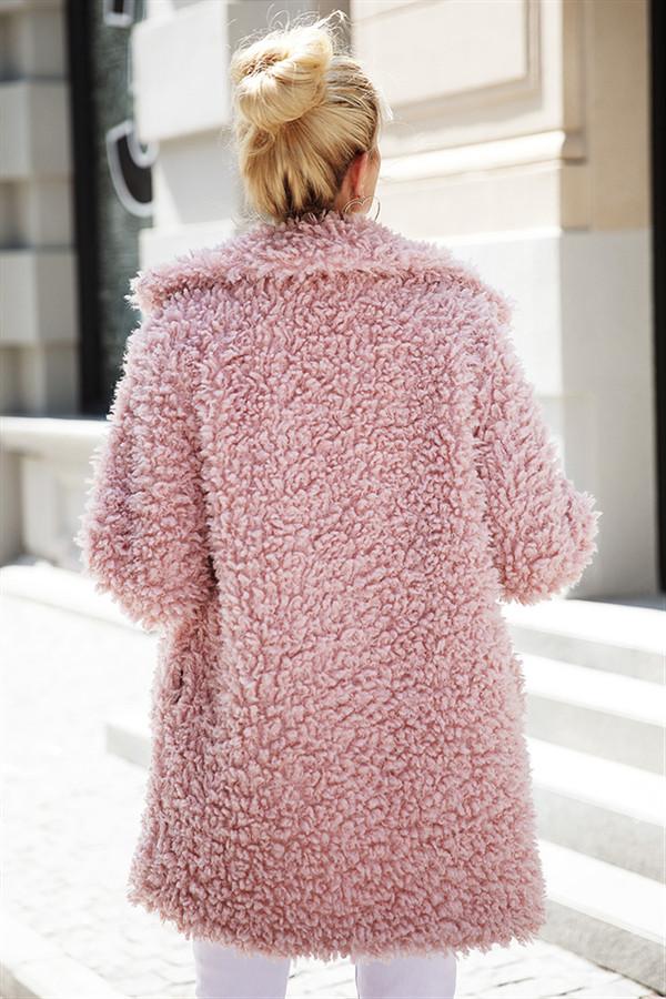 Soft Pink Faux Fur Long Coat for Effortless Style and Warmth