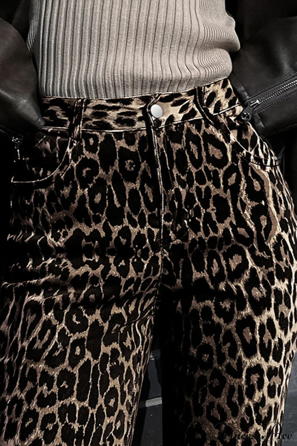 Casual Pure Cotton Leopard Print Wide Leg Pants