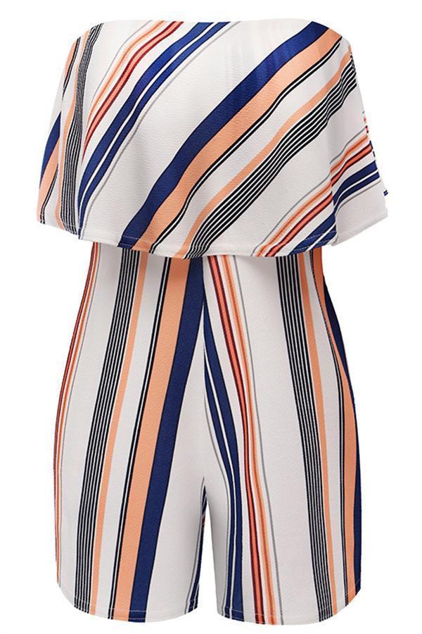 Casual Striped Off Shoulder Jumpsuit - Fashionpara