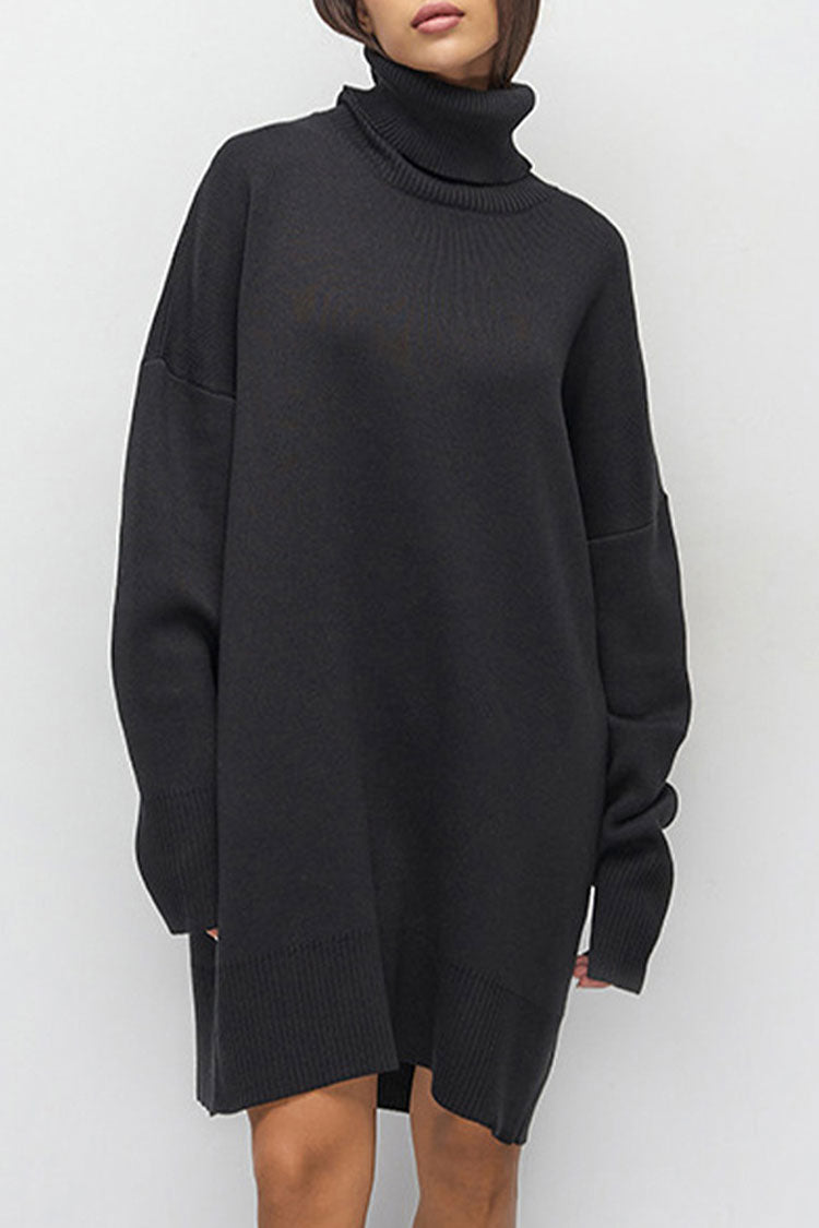 Rosedress Oversized Black Turtleneck Winter Mini Dress