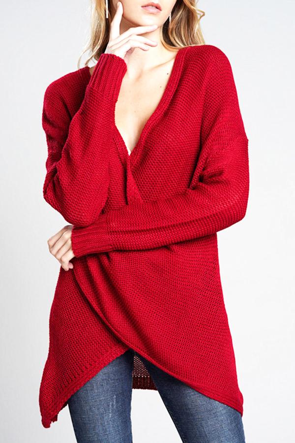 RadyRin Light Gray V Neck Front Cross Weekend Sweater