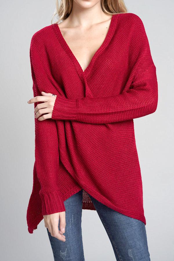 RadyRin Light Gray V Neck Front Cross Weekend Sweater