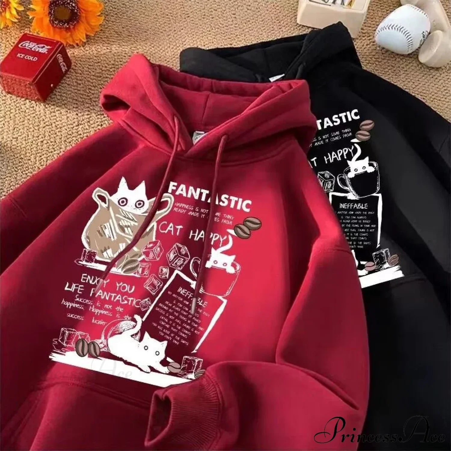 Cat Cartoon Printed Pullover Hoodie