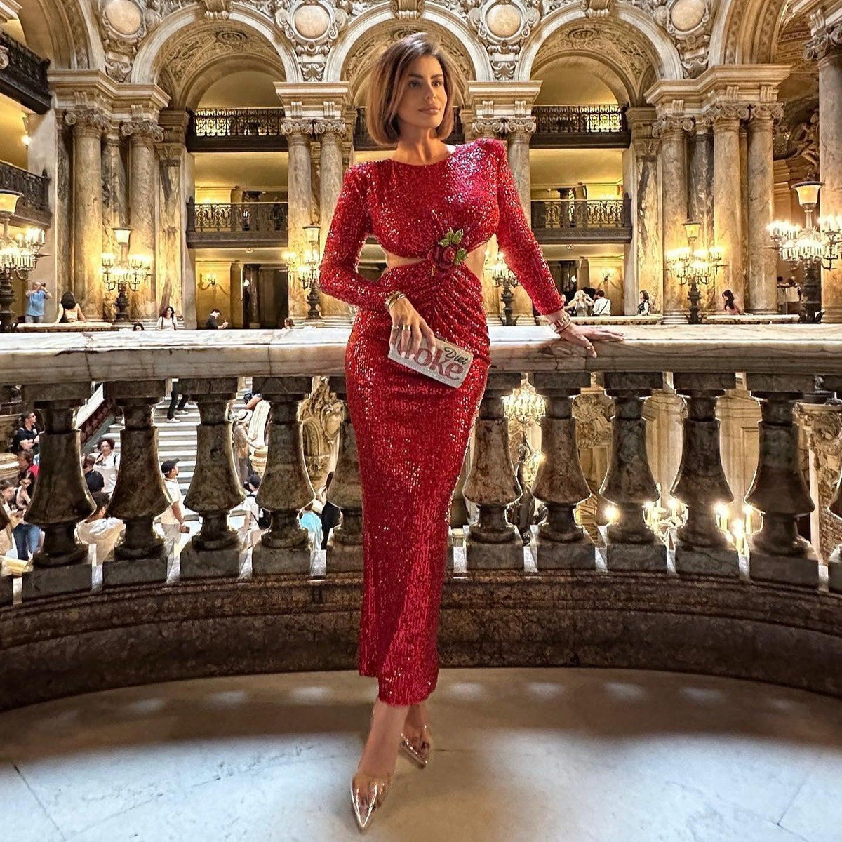 Sequin Long Sleeve Cut Out Bodycon Maxi Dress - View 7
