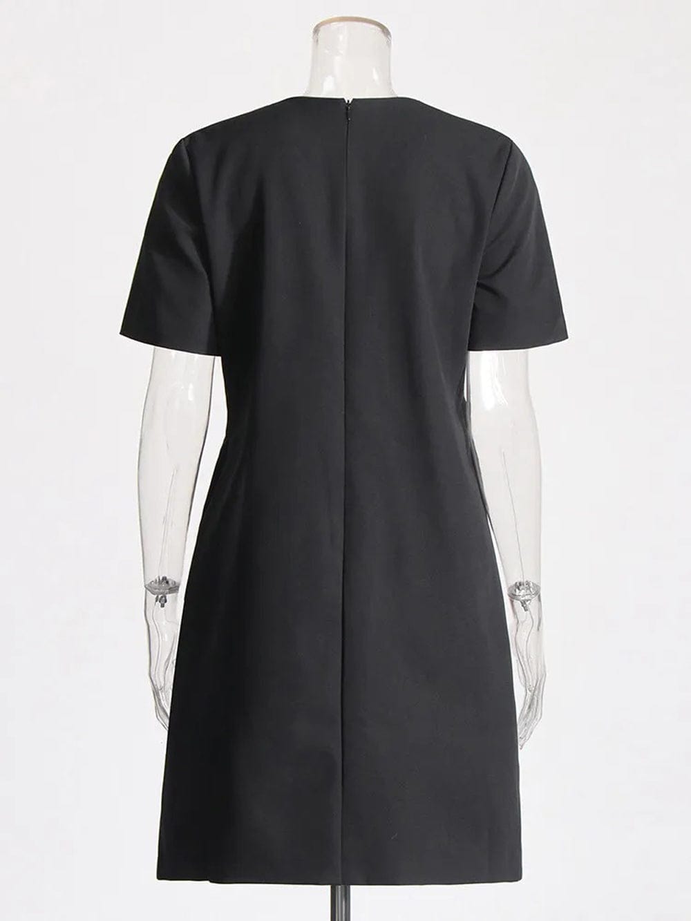 Rhinestone Bow Round Neck Short Sleeve Shift Mini Dress - View 2
