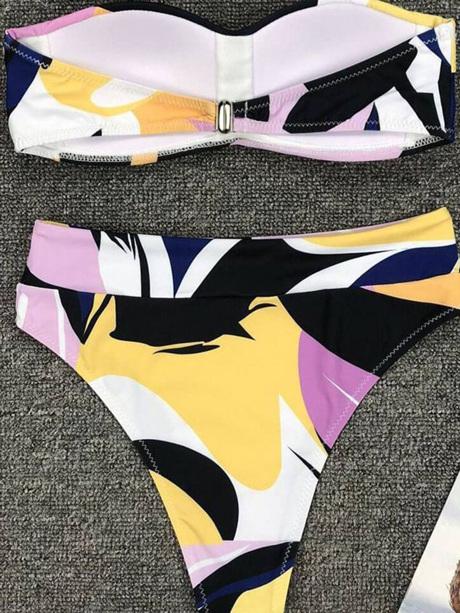 Strapless Geometric Print Two Pieces Swimsuit - Fashionpara