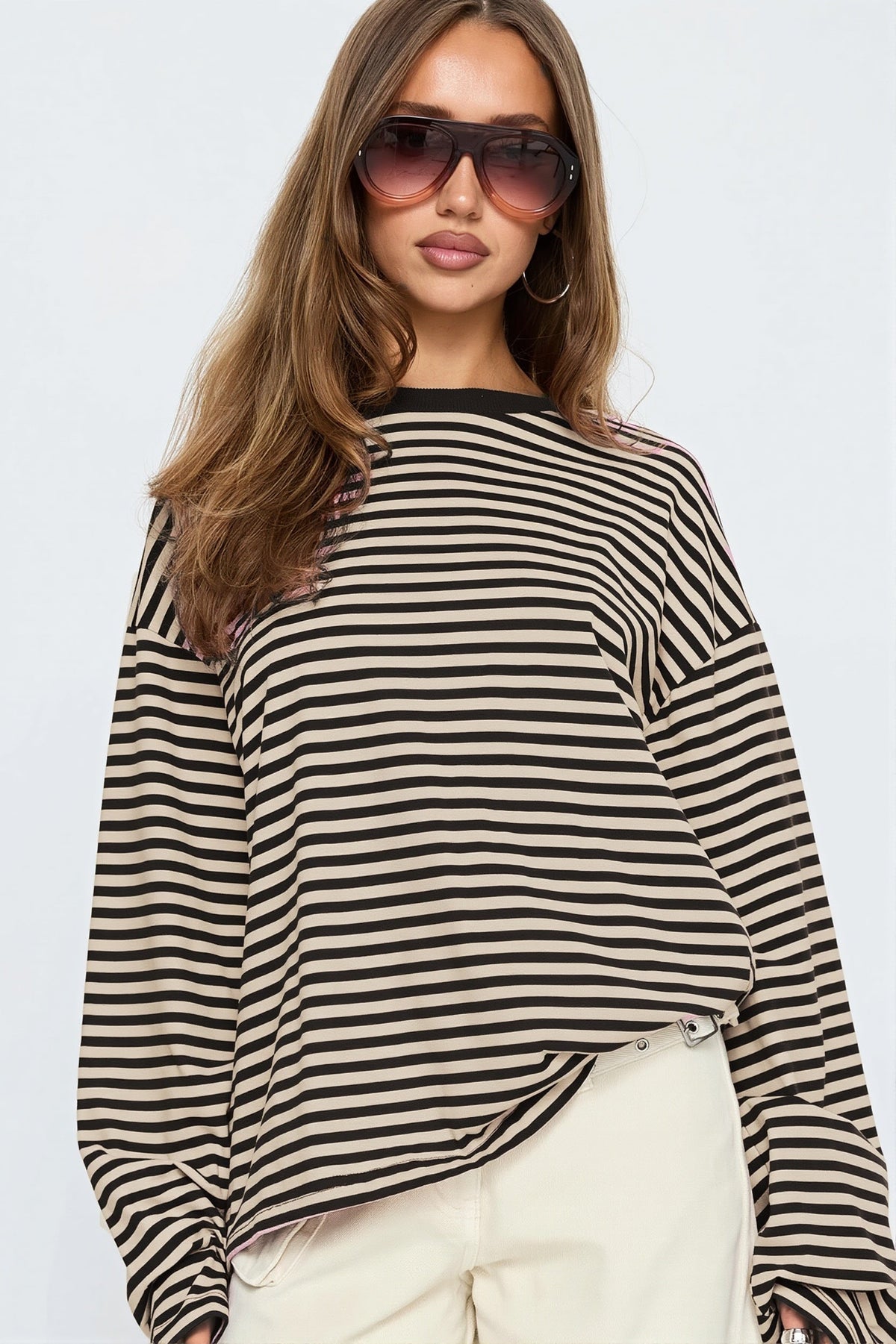 Stripe Drop Relaxed Long-Sleeve Tee