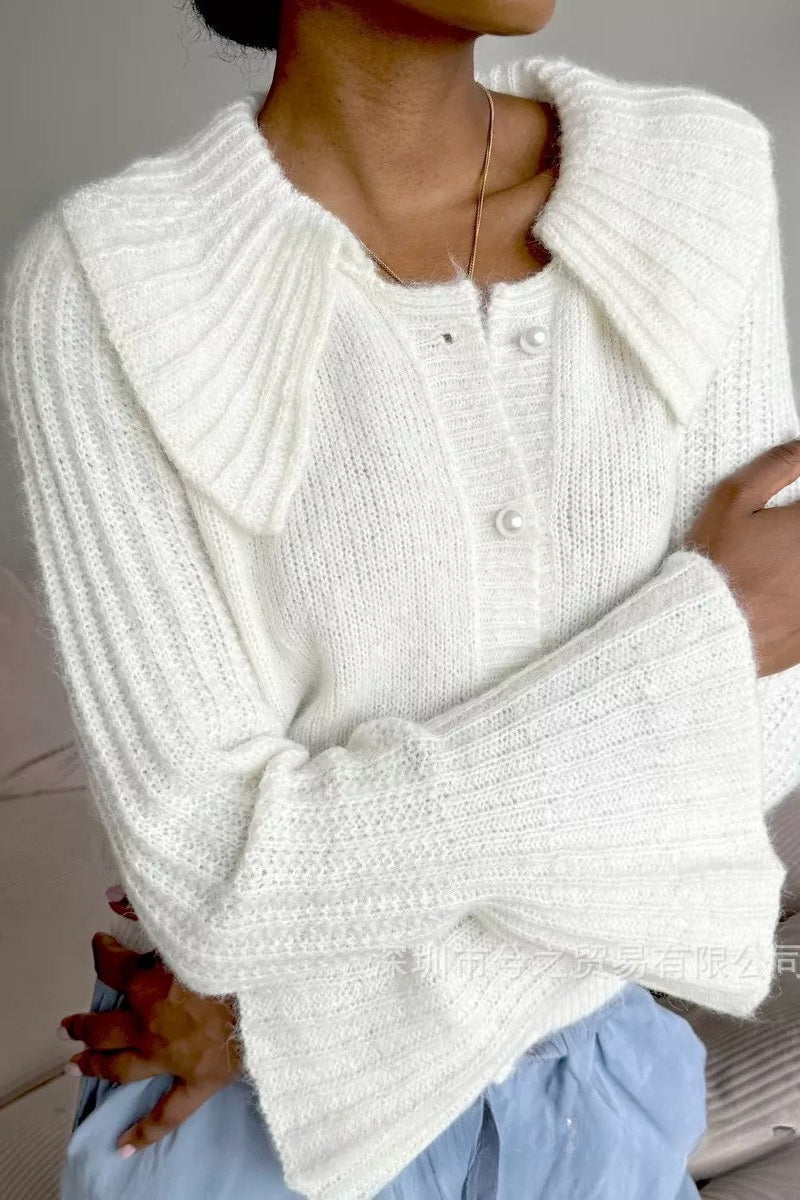 Fashionable Polo Bell Sleeve Sweater
