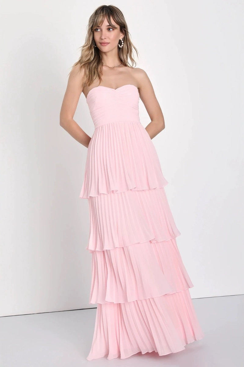 Sexy Strapless Ruched Tiered Ruffle Formal Dress