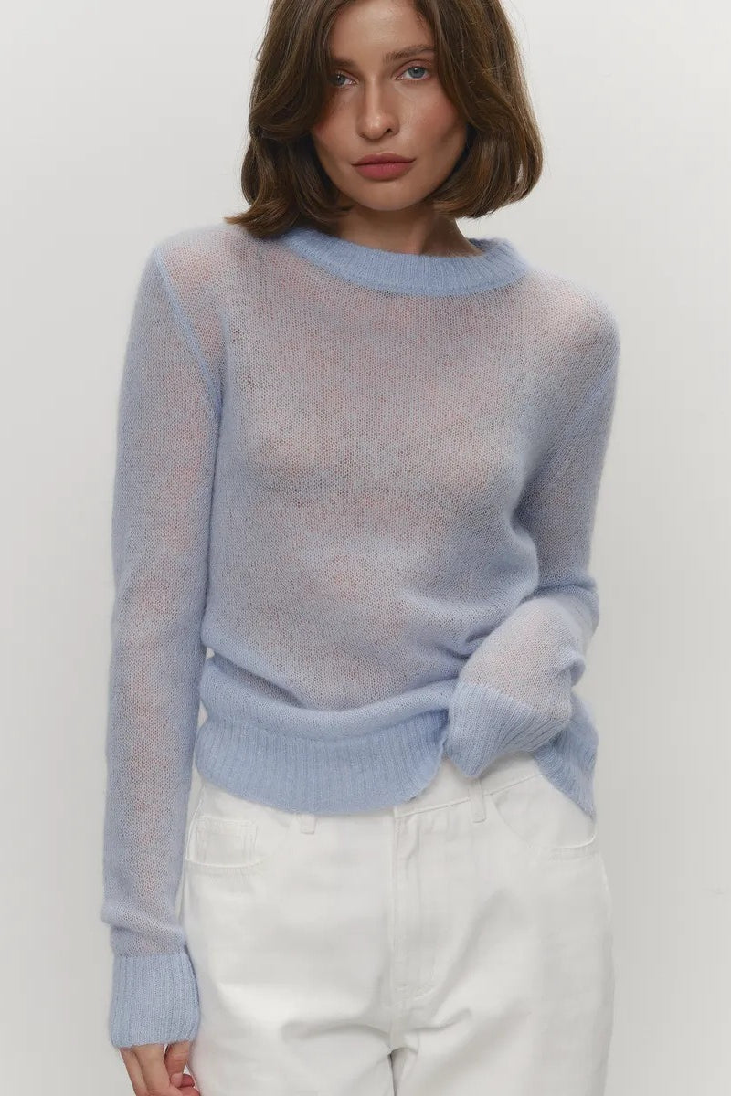 Sheer Pastel Round Neck Knit Top