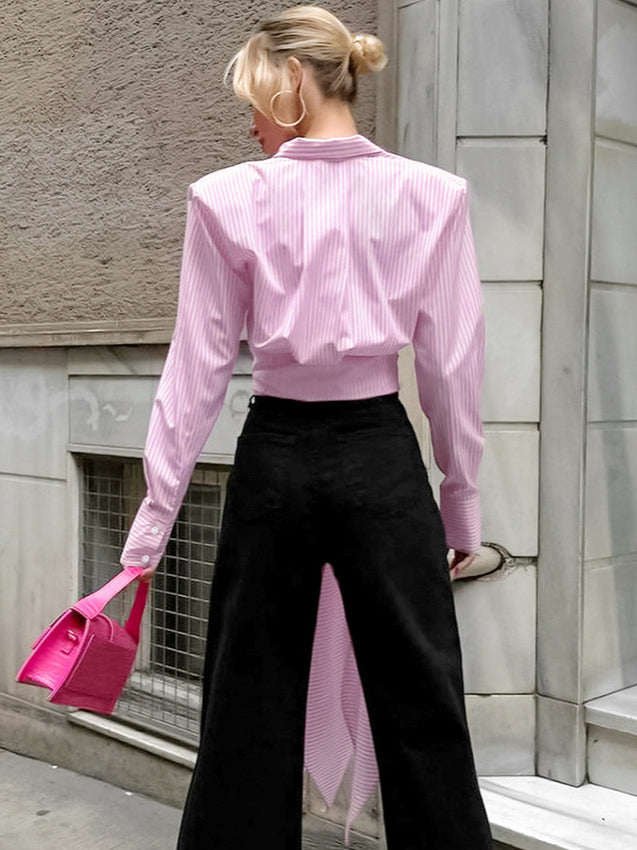 Striped Tie Waist Long Sleeve Blouse