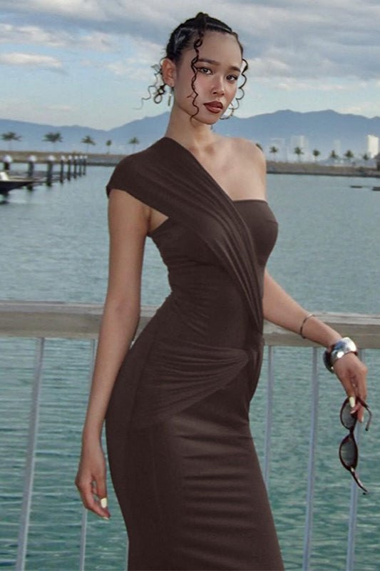 One Shoulder Cut Out Ruched Bodycon Maxi Dress 3