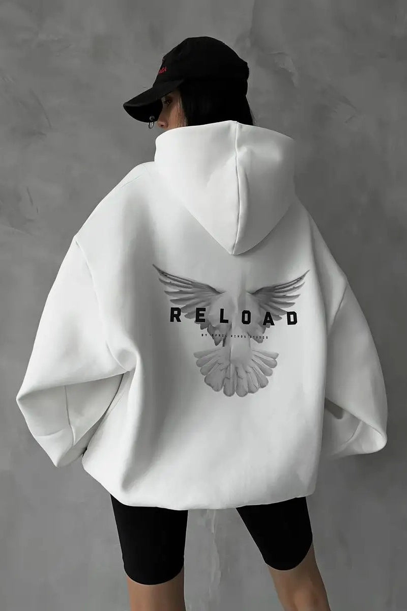 Oversized Hooded Sweatshirt with Back Print Hoodie - Fashionpara