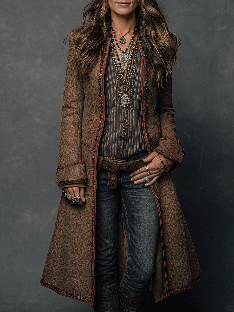 Boho Luxe Wool-Blend In Caramel Brown Coat - Fashionpara