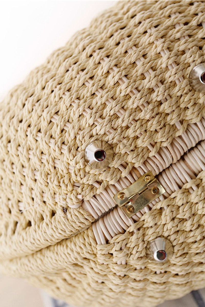 Cute Shell Shape Woven Straw Beach Handbag - Fashionpara