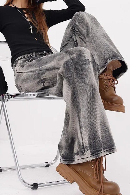 Tie-Dye Loose Straight-Leg Jeans