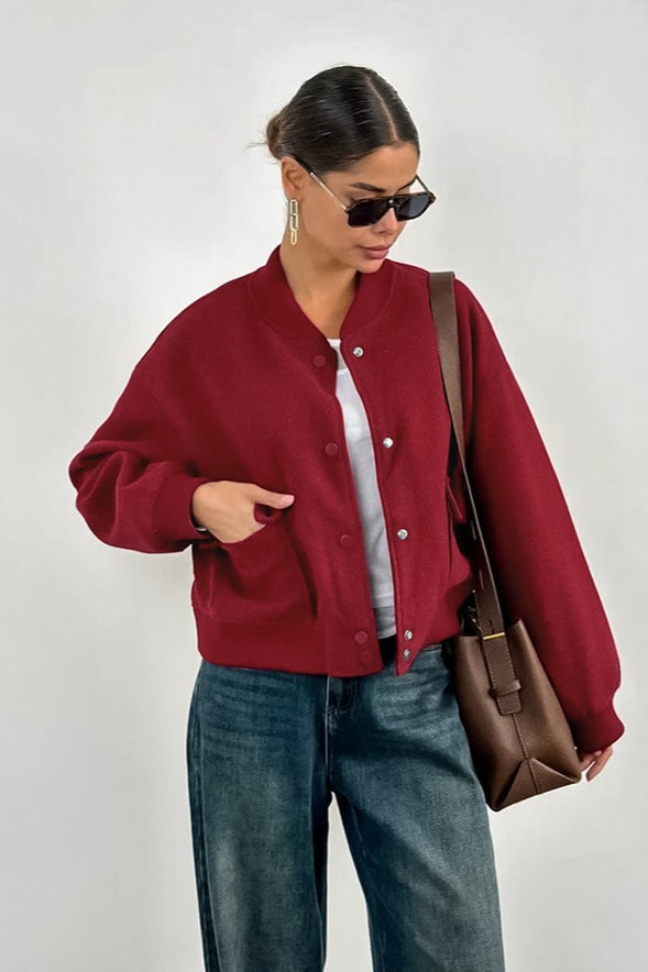Red Angora Stand Collar Jacket