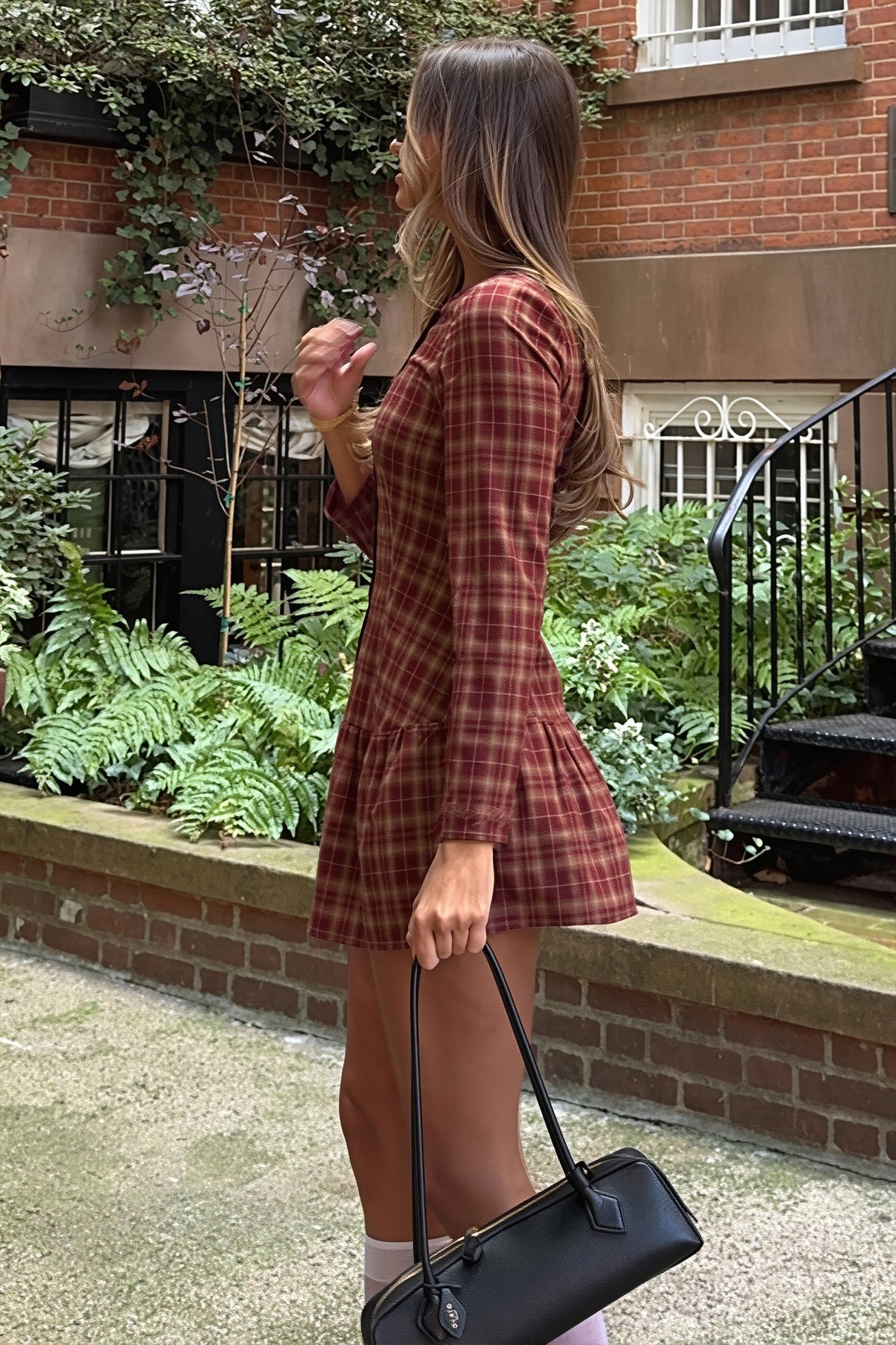 Plaid Long Sleeve Button Front Drop Waist Mini Dress 4