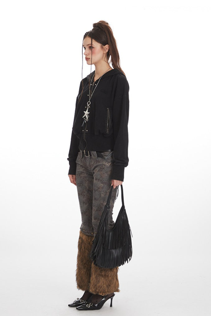 Cropped Zip Up Vintage Hoodie