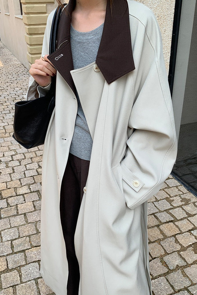 PrincessAce British Style Long Overcoat with Contrast Collar
