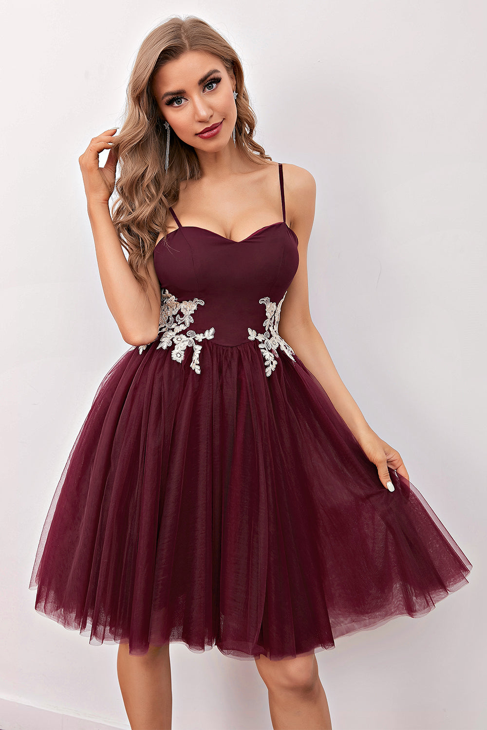 Burgundy Short Prom Homecoming Dress - Fashionpara