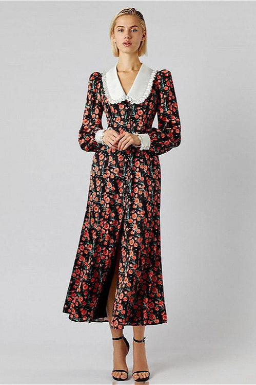 Floral Print Collared Long Sleeve Maxi Dress 2