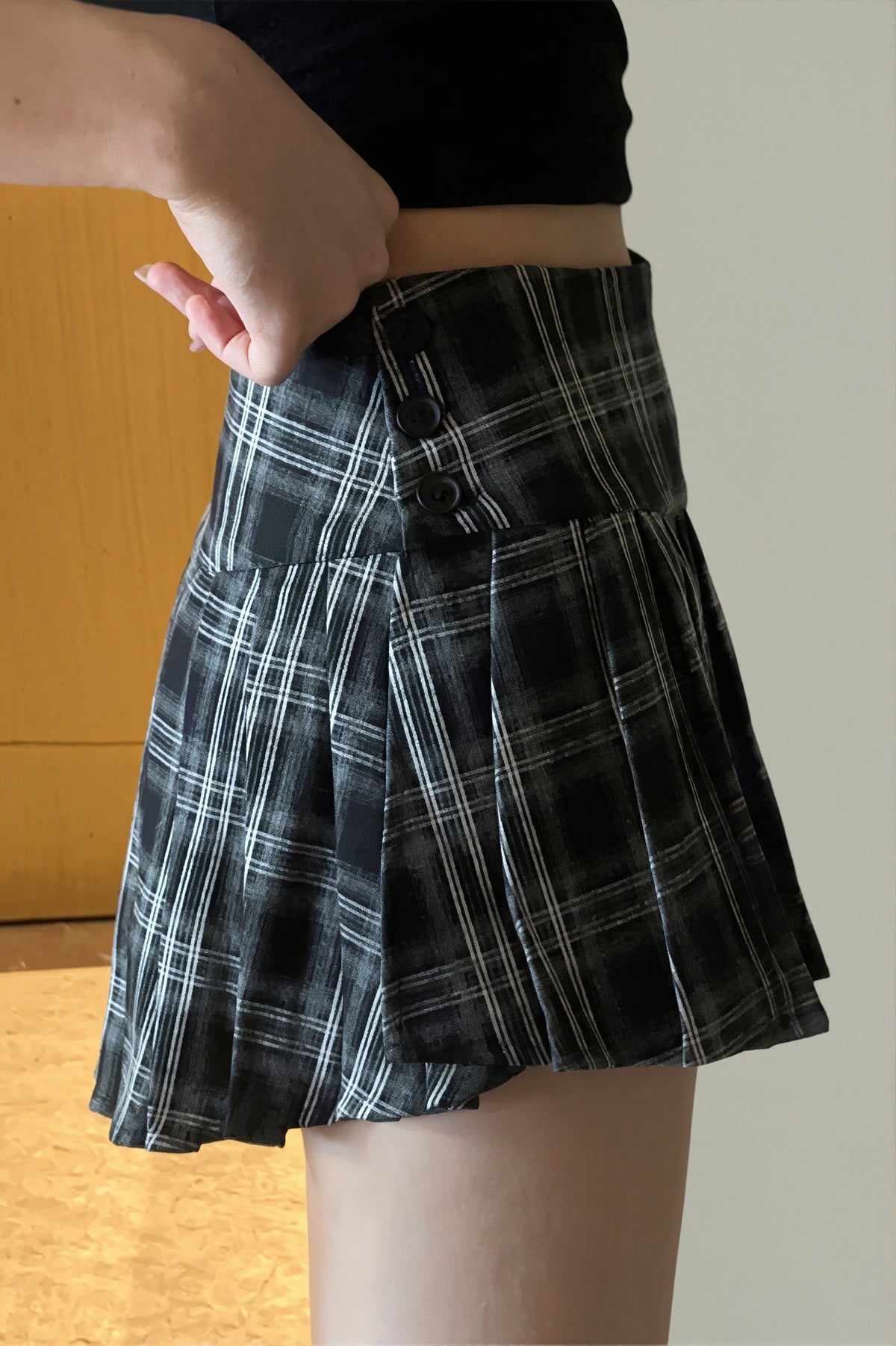 Low Waist Plaid Pleated Mini Skirt