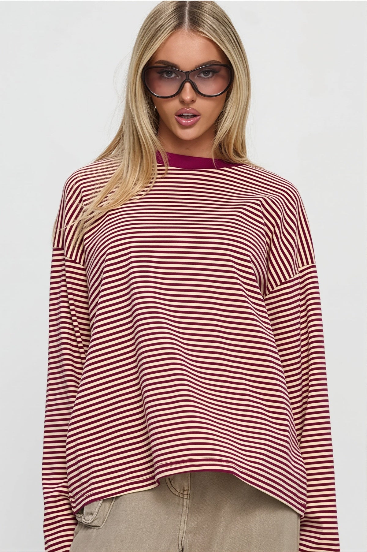 Stripe Drop Relaxed Long-Sleeve Tee