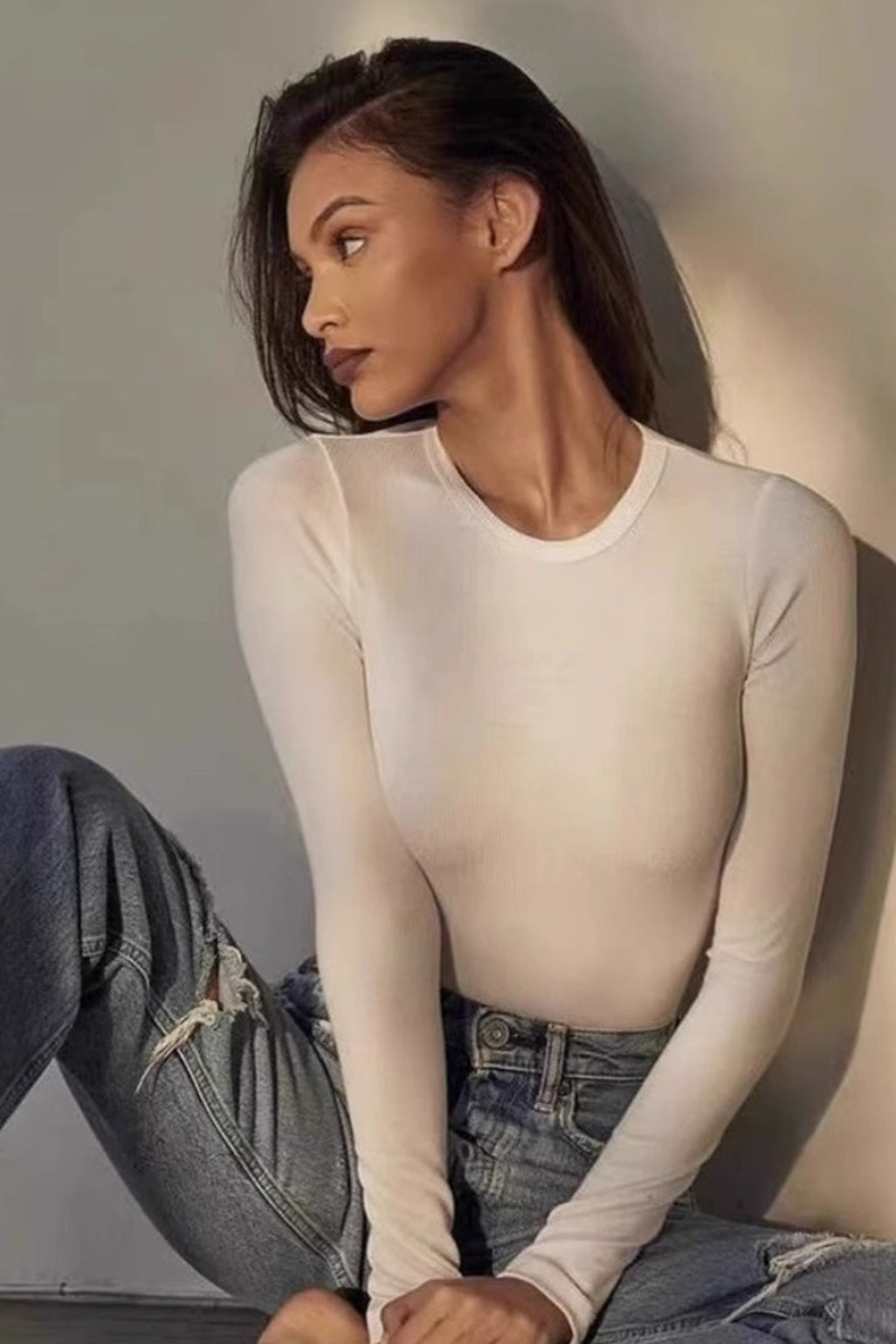 Contoured Long Sleeve Knit Top