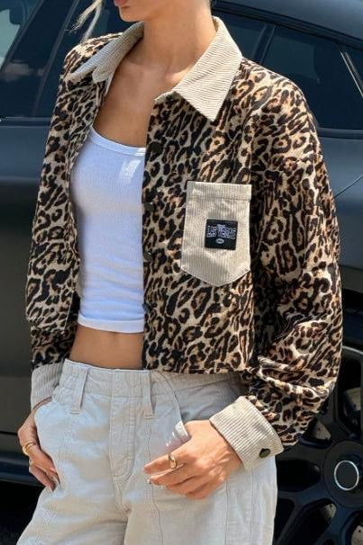 Leopard Print Corduroy Button Coat for Chic Winter Style