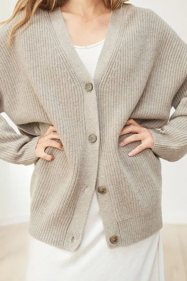 Lady Rin Relaxed Knit Ribbed Button Cardigan for Comfort