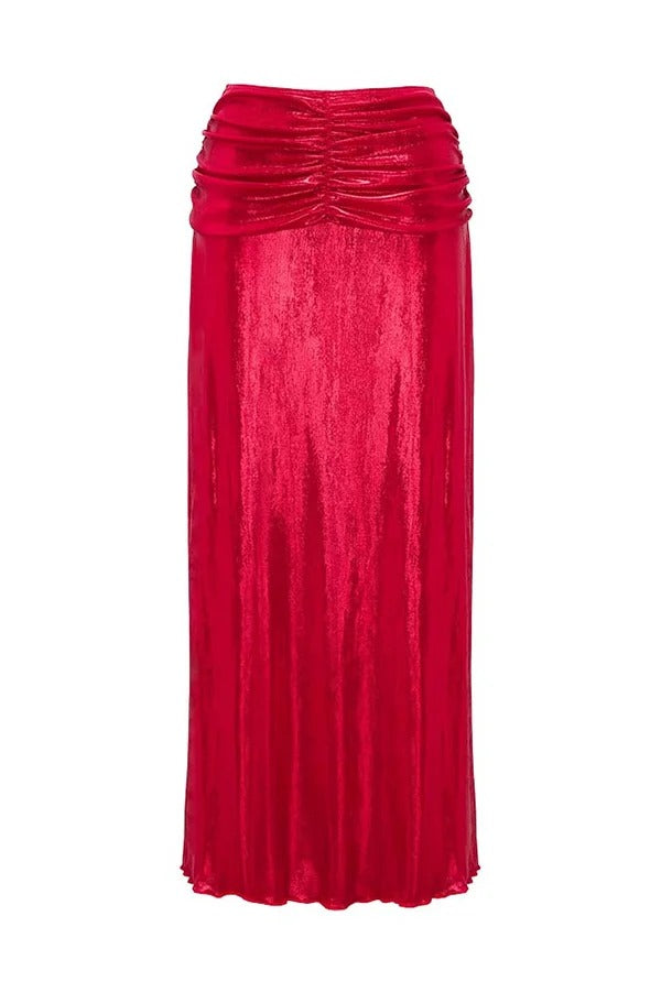 Solid Color Shiny Fabric Irregular Loose Beach Stretch Skirt - Fashionpara