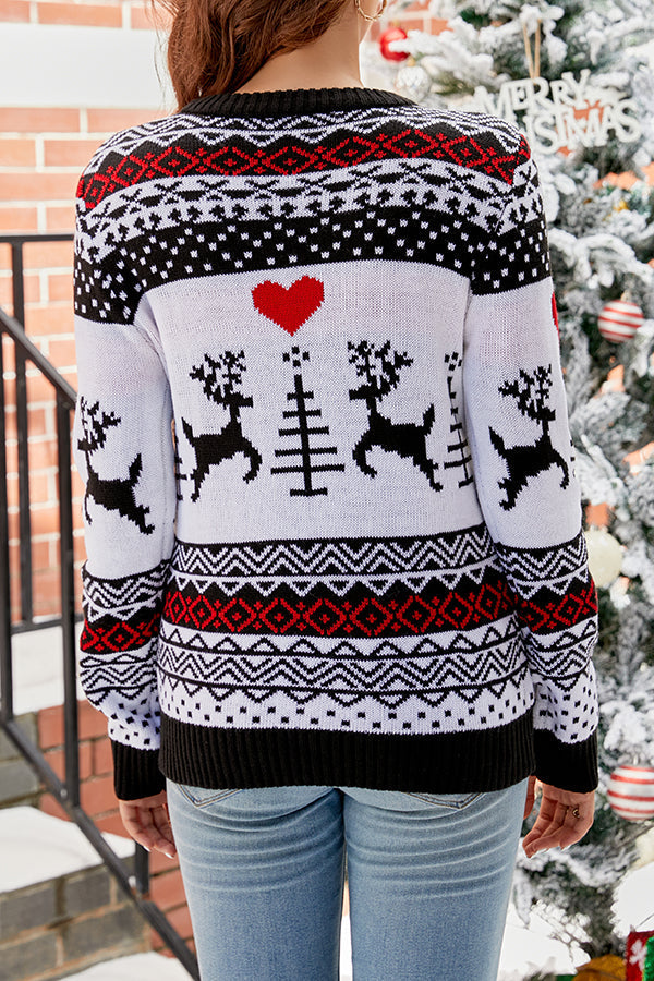Lady Rin Christmas Print Long Sleeve Crew Neck Sweater