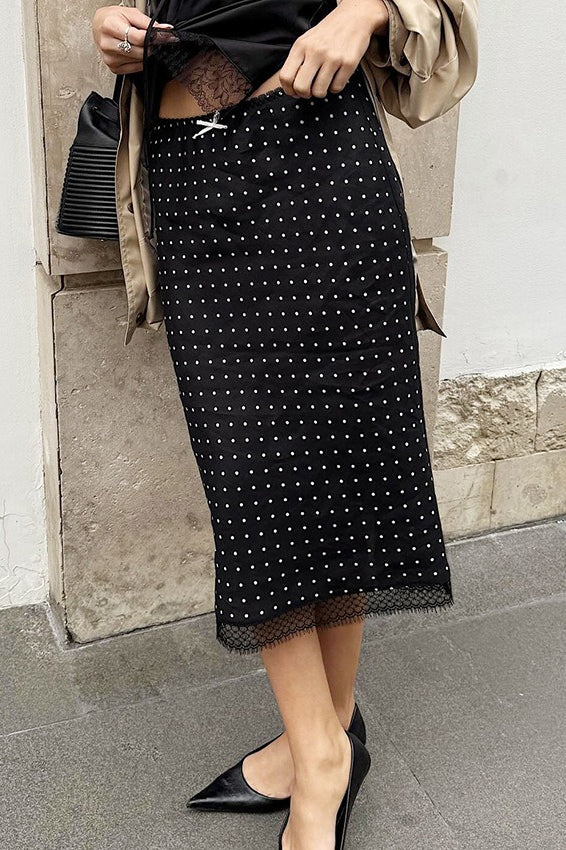 Polka Dot Lace Straight Skirt