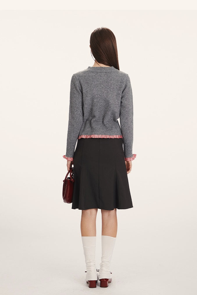 Panel-Design Waist-Cinched Slim Knit Cardigan