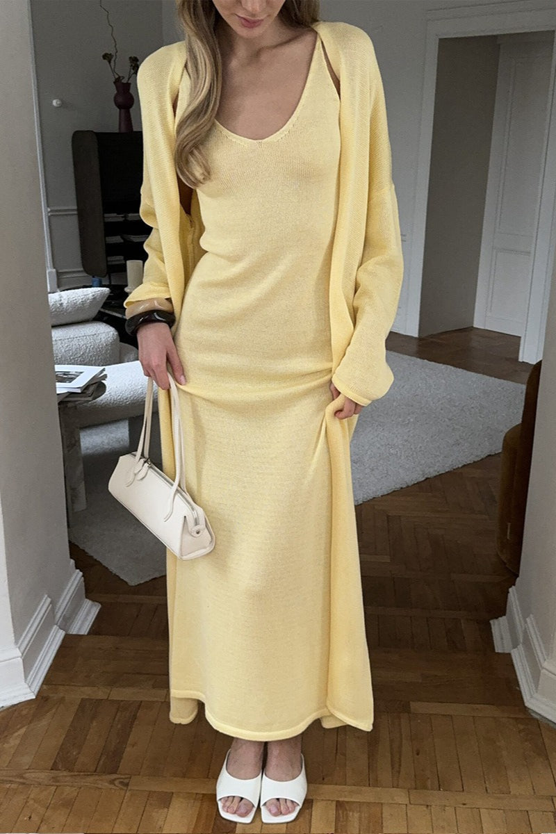 Soft Knit Cutout Tank Dress and Cardigan Set for Stylish Comfort