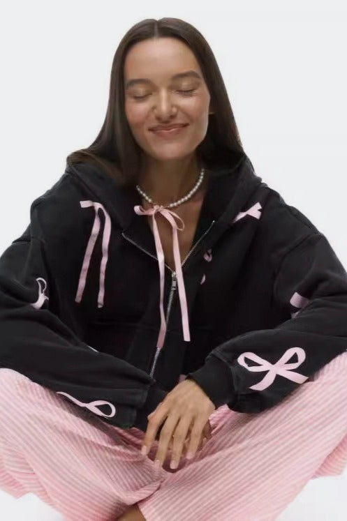 Bow Print Zip Hoodie