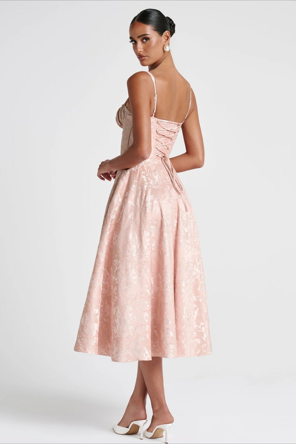 Brocade Sweetheart Corset Fit & Flare Midi Dress