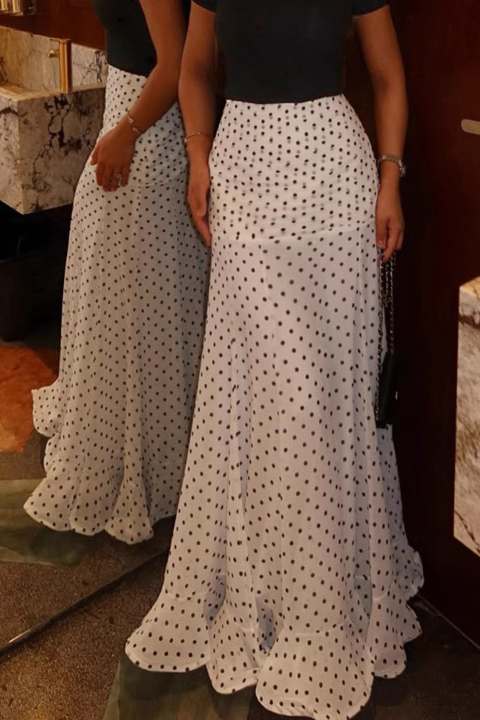 Polka Dot High Waist Maxi Skirt