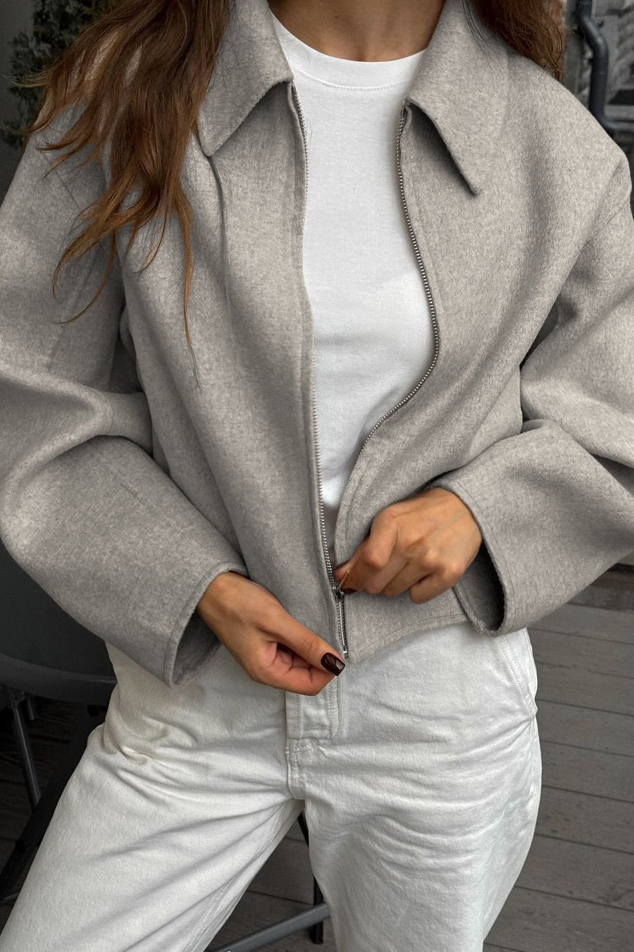 Collared Zip Wool Blend Jacket 9