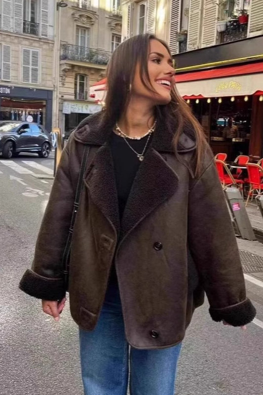 Warm Oversized Faux Shearling Coat - Fashionpara