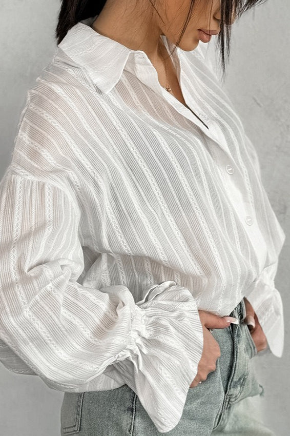 Sheer Stripe Ruffle Cuff Shirt