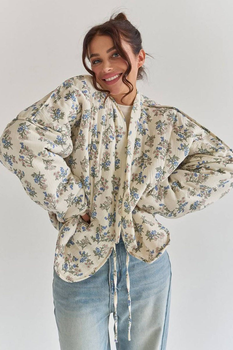Elegant Vintage Floral Quilted Coat for Timeless Style