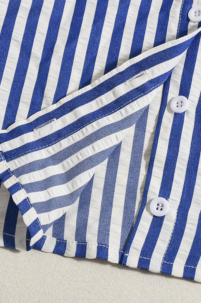 Striped Crop Shirt Two Piece Blouse