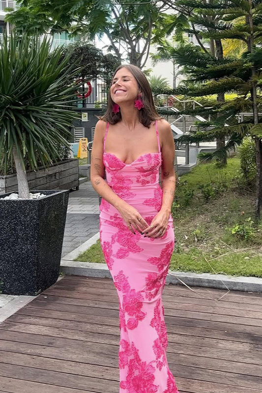 Cami Waist Cinched Floral Bodycon Maxi Dress