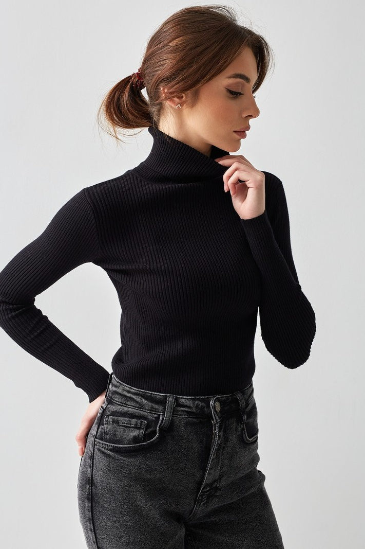 Fitted Ribbed Turtleneck Knit Sweater 7